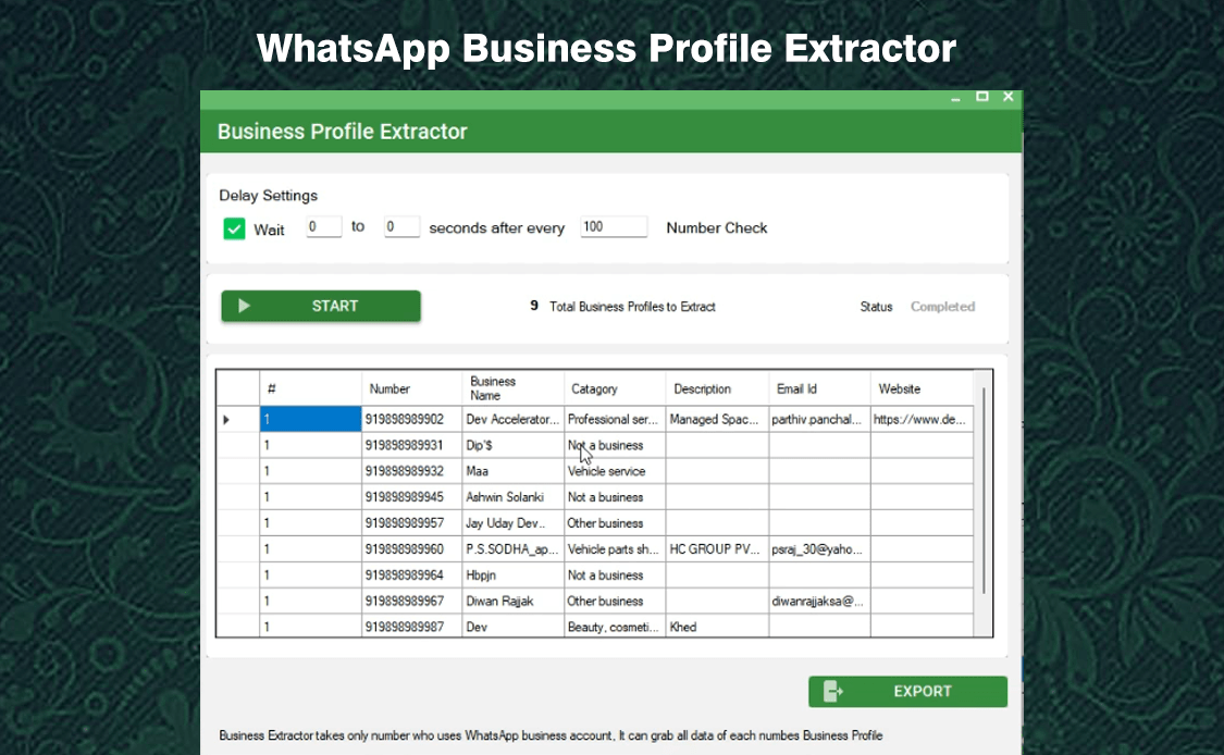 whatsapp business profile extractor.