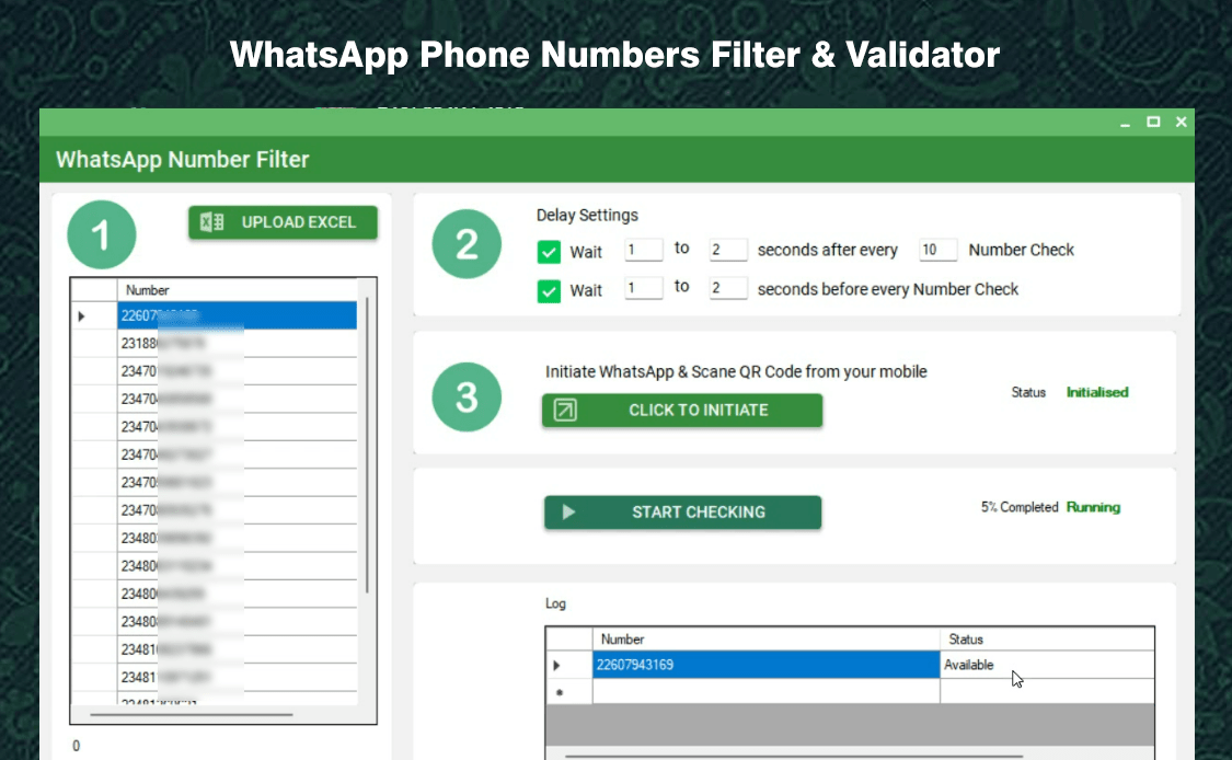 whatsapp phone number filters & validation